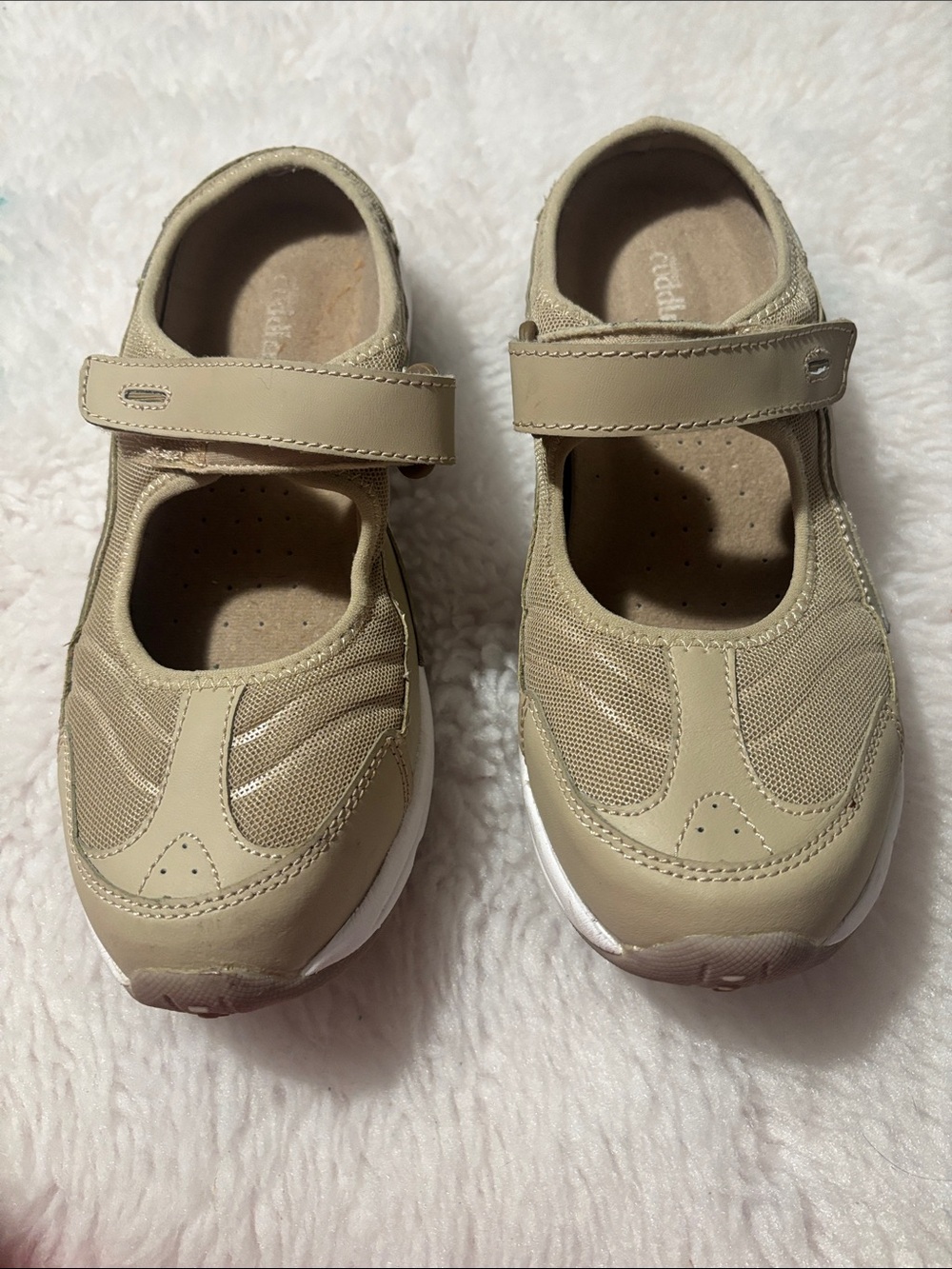 Women’s Neutral Beige Mary Jane Sneaker with Hook-and-Loop Strap